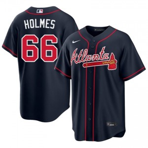 ATL Bravos Grant Holmes Navy #66 Mens Embroidery Jerseys 333386-774
