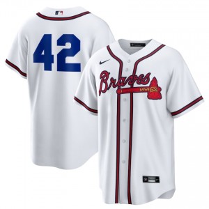 Bravos Jackie Robinson Day White #42 Mens Stitched Jerseys 660537-592