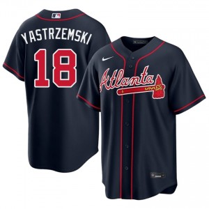 ATL Mike Yastrzemski Navy #18 Mens Embroidery Jerseys 139792-893