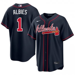 Braves Country Ozzie Albies Navy #1 Mens MLB Jersey 829712-154