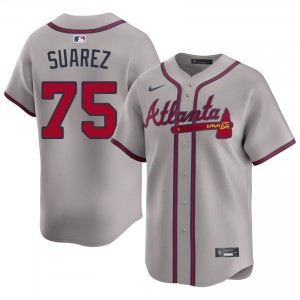 Braves Robert Suarez Gray #75 Men's MLB Jerseys 209321-845