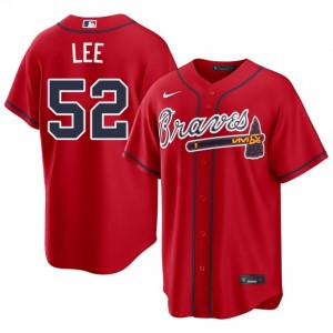 Bravos Dylan Lee Red #52 Men MLB Jersey 264810-230