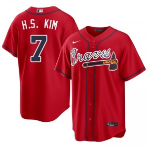 Bravos Ha-Seong Kim Red #7 Men Official Jerseys 988709-174