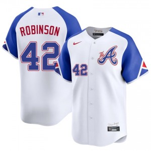 Braves Jackie Robinson White City Connect #42 Men's MLB Jerseys 910175-660