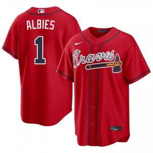 ATL Braves Ozzie Albies Red #1 Men's Replica Jerseys 594490-584