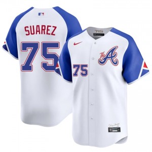 ATL Bravos Robert Suarez White City Connect #75 Men Authentic Jerseys 122642-491