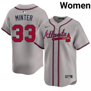 Atlanta Braves A.J. Minter Gray #33 Women's Authentic Jerseys 882683-682