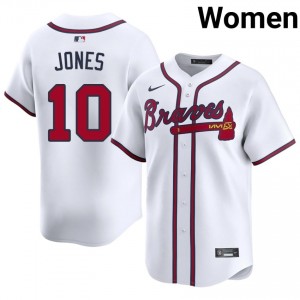 ATL Braves Chipper Jones White #10 Women Game Jerseys 844313-792