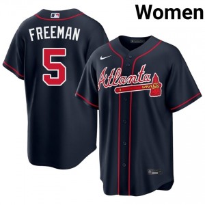 Bravos Freddie Freeman Navy #5 Women Limited Jerseys 346302-384