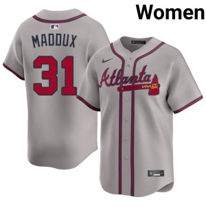 Atlanta Bravos Greg Maddux Gray #31 Women's Stitched Jerseys 386529-265
