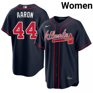 Braves Country Hank Aaron Navy #44 Women Popular Jersey 325896-956