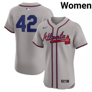 ATL Jackie Robinson Day Gray #42 Womens Official Jerseys 367799-124
