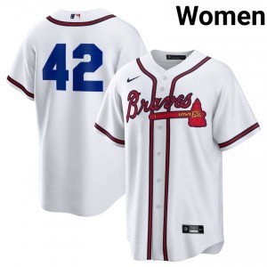 Bravos Jackie Robinson Day White #42 Womens Popular Jersey 721111-727