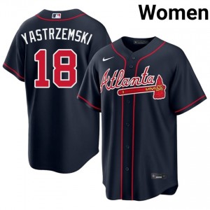 Braves Mike Yastrzemski Navy #18 Women Game Jerseys 797755-824