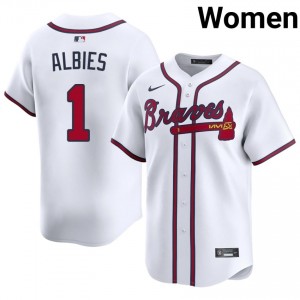 Atlanta Bravos Ozzie Albies White #1 Women's MLB Jerseys 707179-585