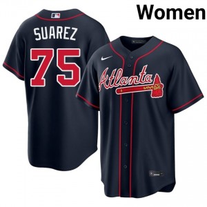 ATL Braves Robert Suarez Navy #75 Women's Limited Jersey 604913-708