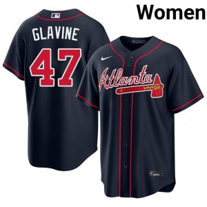 Bravos Tom Glavine Navy #47 Women Game Jersey 606725-947