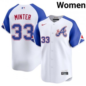 ATL Bravos A.J. Minter White City Connect #33 Womens Game Jerseys 362298-996
