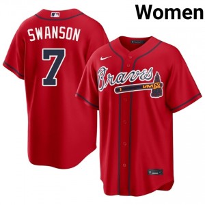 Braves Country Dansby Swanson Red #7 Womens New Jerseys 308981-176