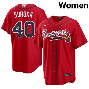 ATL Bravos Mike Soroka Red #40 Women MLB Jerseys 931296-377