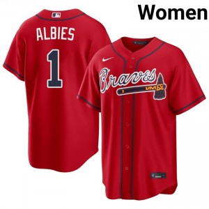 Bravos Ozzie Albies Red #1 Womens Replica Jersey 647803-391