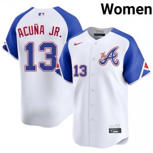 Bravos Ronald Acuna Jr. White City Connect #13 Womens Game Jerseys 725940-343