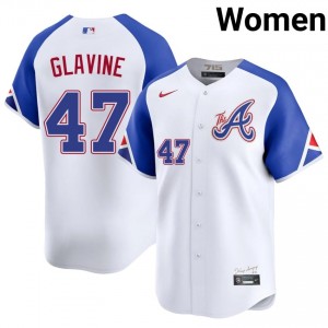 ATL Braves Tom Glavine White City Connect #47 Womens Embroidery Jersey 904970-691