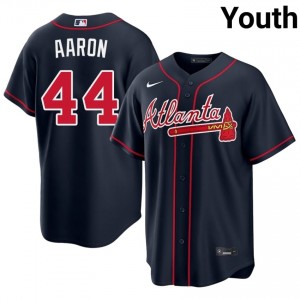 Braves Hank Aaron Navy #44 Youth Popular Jerseys 861201-281