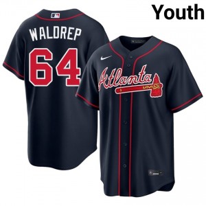 ATL Braves Hurston Waldrep Navy #64 Youth Game Jersey 149495-234