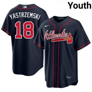 Bravos Mike Yastrzemski Navy #18 Youth New Jersey 798662-360
