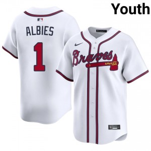 ATL Bravos Ozzie Albies White #1 Youth MLB Jersey 784046-155