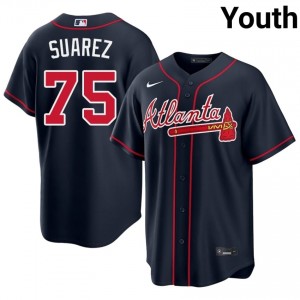 Braves Robert Suarez Navy #75 Youth Game Jerseys 336042-376