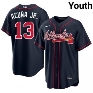 Bravos Ronald Acuna Jr. Navy #13 Youth Game Jersey 718084-503