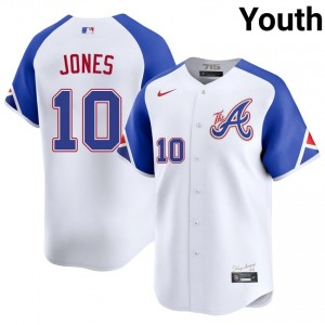 ATL Bravos Chipper Jones White City Connect #10 Youth MLB Jerseys 438269-719