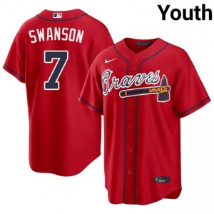 Braves Dansby Swanson Red #7 Youth Popular Jerseys 170672-743