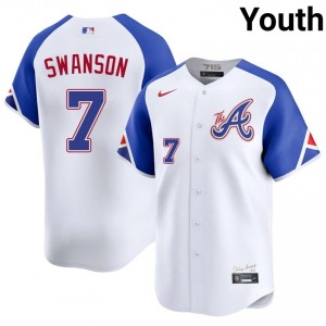 ATL Dansby Swanson White City Connect #7 Youth Official Jerseys 129966-108