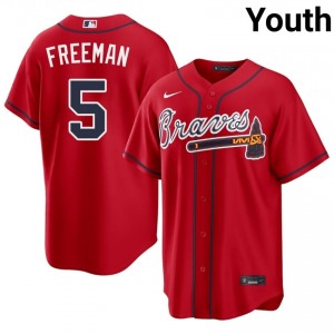 Bravos Freddie Freeman Red #5 Youth Official Jersey 823977-934