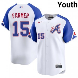 ATL Braves Kyle Farmer White City Connect #15 Youth Official Jerseys 562854-520