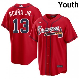 ATL Braves Ronald Acuna Jr. Red #13 Youth Stitched Jerseys 977259-188